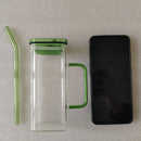 1 Pcs Pink Glass Straw Cup, 6 Colors Square Glass Cup With Straw